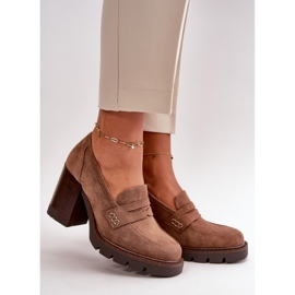 Women's Low Heel Shoes With Eco Suede Brown Vinceza 58105 2