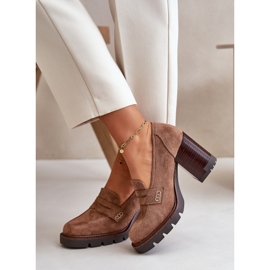 Women's Low Heel Shoes With Eco Suede Brown Vinceza 58105 1