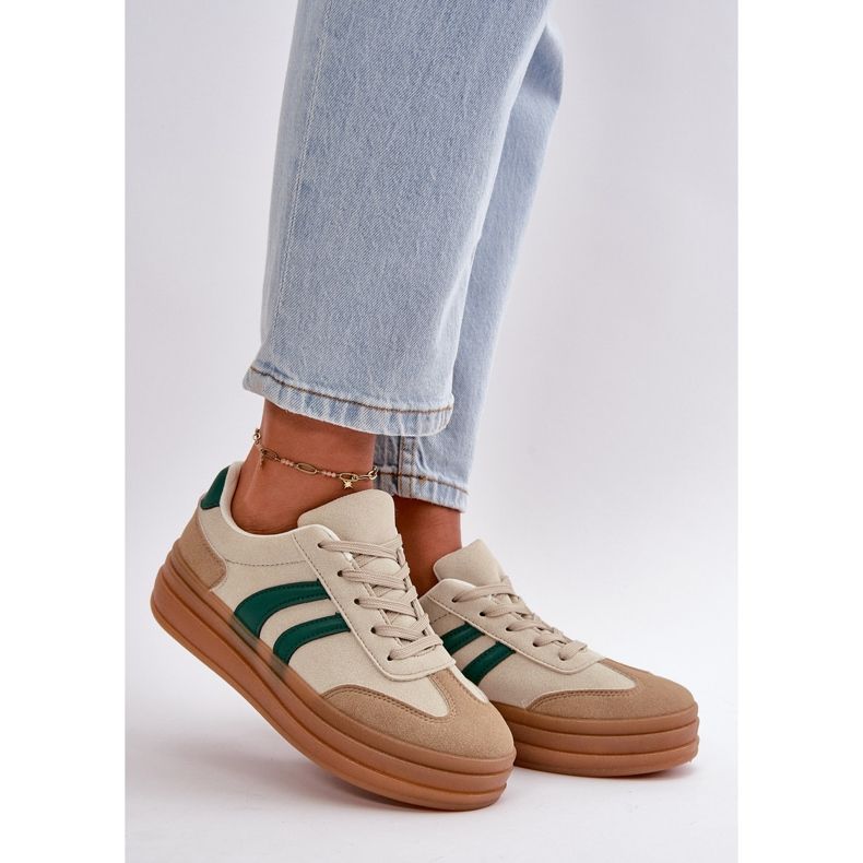Women's Sneakers On The Platform Beige-Green Nesonice 2