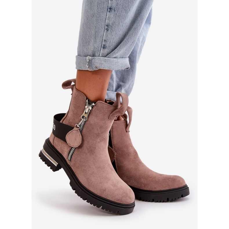 Insulated Women's Ankle Boots With Zipper Dark Beige Calvaro 1