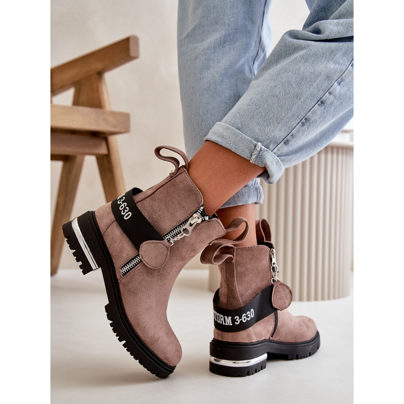 Insulated Women's Ankle Boots With Zipper Dark Beige Calvaro 2