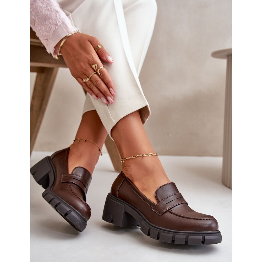 Women's low-heeled shoes made of dark brown eco-leather - Fashionable Shoes Women's low-heeled shoes made of dark brown eco-leather - Fashionable Shoes