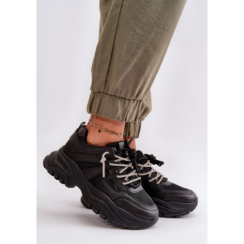 Women's Sneakers On A Massive Sole With Decorative Lacing Black Relissa 2