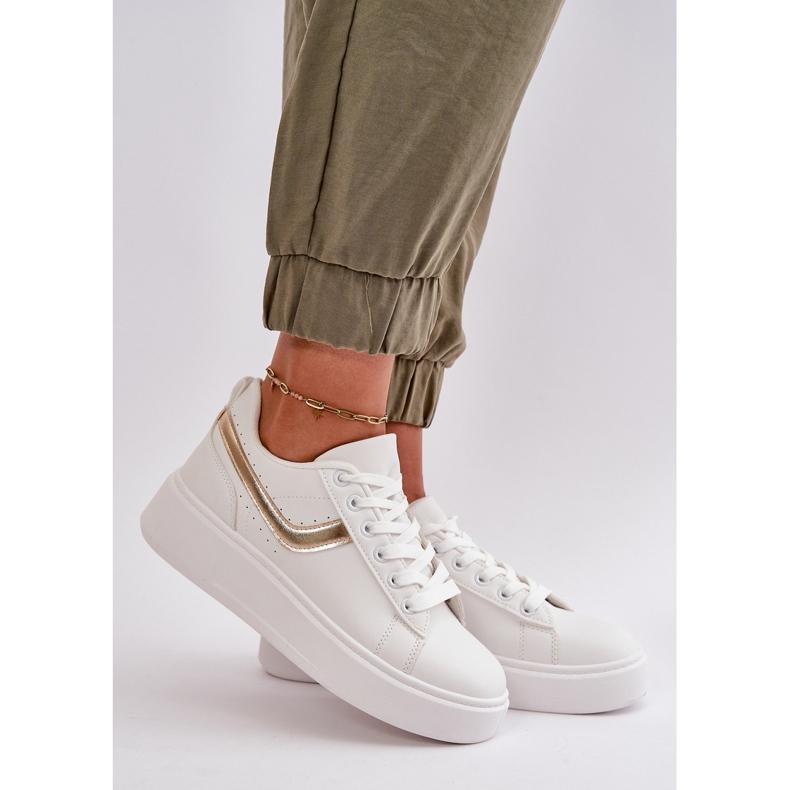 Women's Sneakers On The Platform Made Of Eco Leather White And Gold Brennessa 2