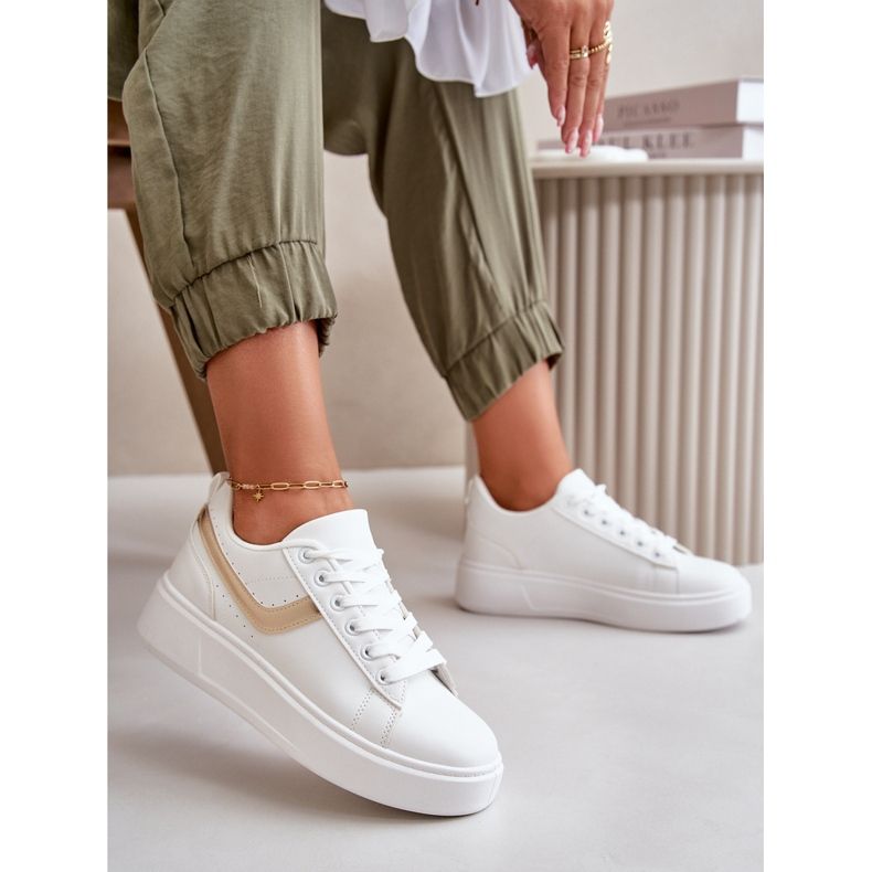 Women's Sneakers On The Platform Made Of Eco Leather White And Gold Brennessa 1