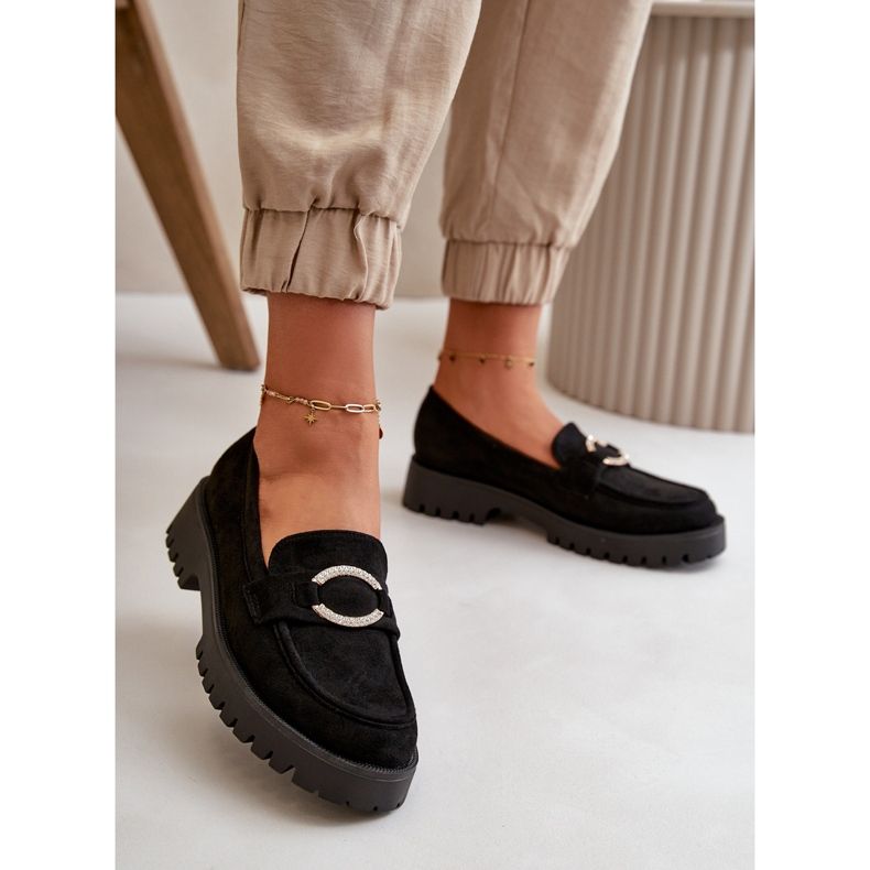 Women's Eco Suede Loafers With Shiny Detail Black Avellina 2