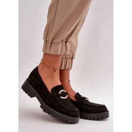 Women's Eco Suede Loafers With Shiny Detail Black Avellina 1