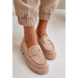 Women's Eco Suede Loafers With Shiny Detail Beige Avellina 1