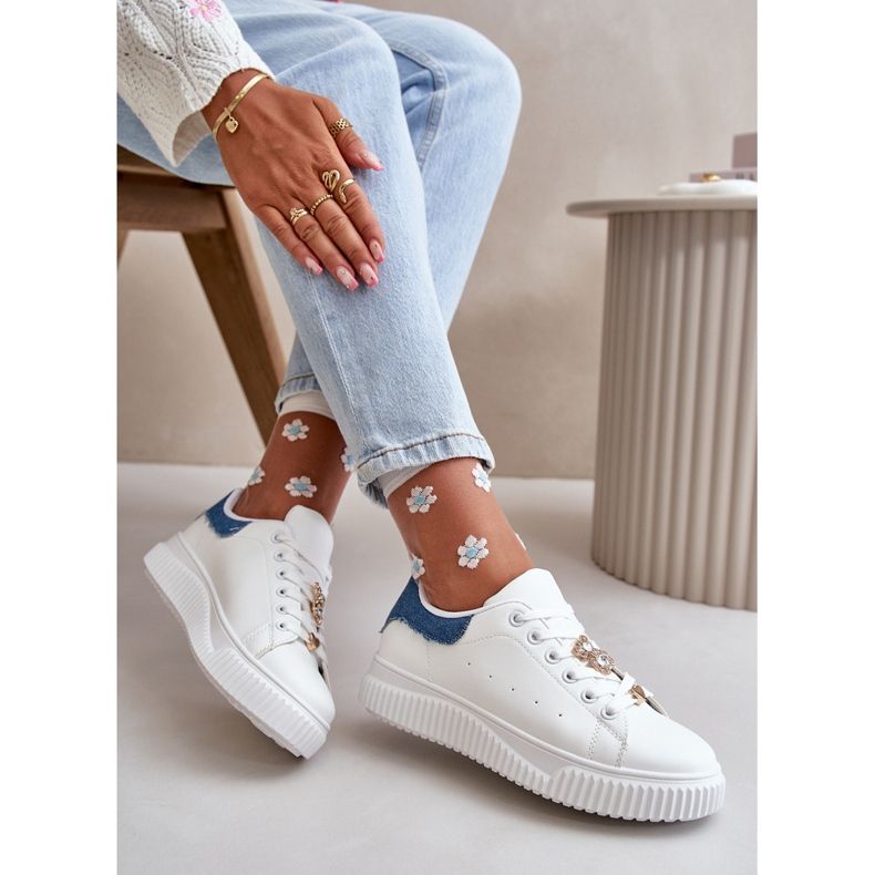 Low-Top Sneakers In Eco-Leather With Pins White And Blue Cillione 2