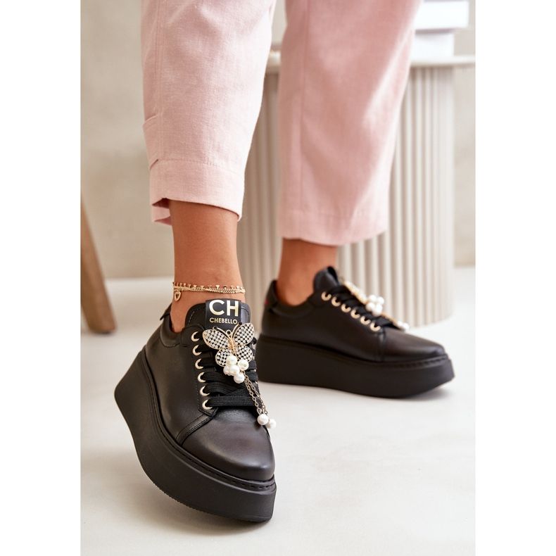 Women's Leather Sneakers On The Platform With Butterfly CheBello 4585 Black 2
