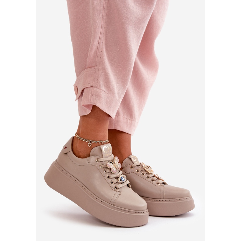 Women's Leather Sneakers On Platform With Decorations CheBello 4585 Beige 1 Women's Leather Sneakers On Platform With Decorations CheBello 4585 Beige 1