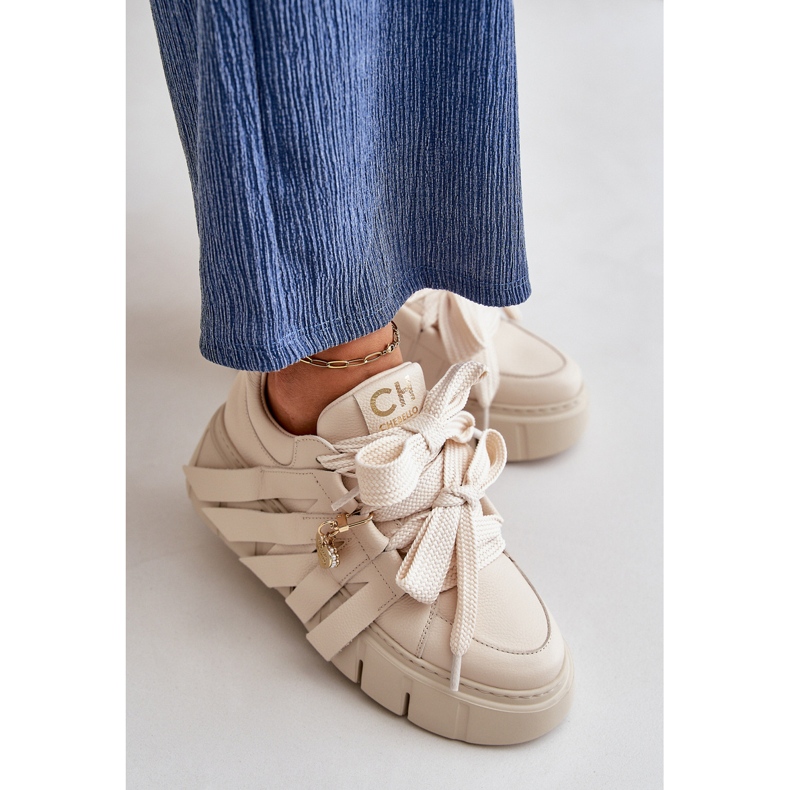 Women's Leather Sneakers On The Platform Beige CheBello 4568 1 Women's Leather Sneakers On The Platform Beige CheBello 4568 1