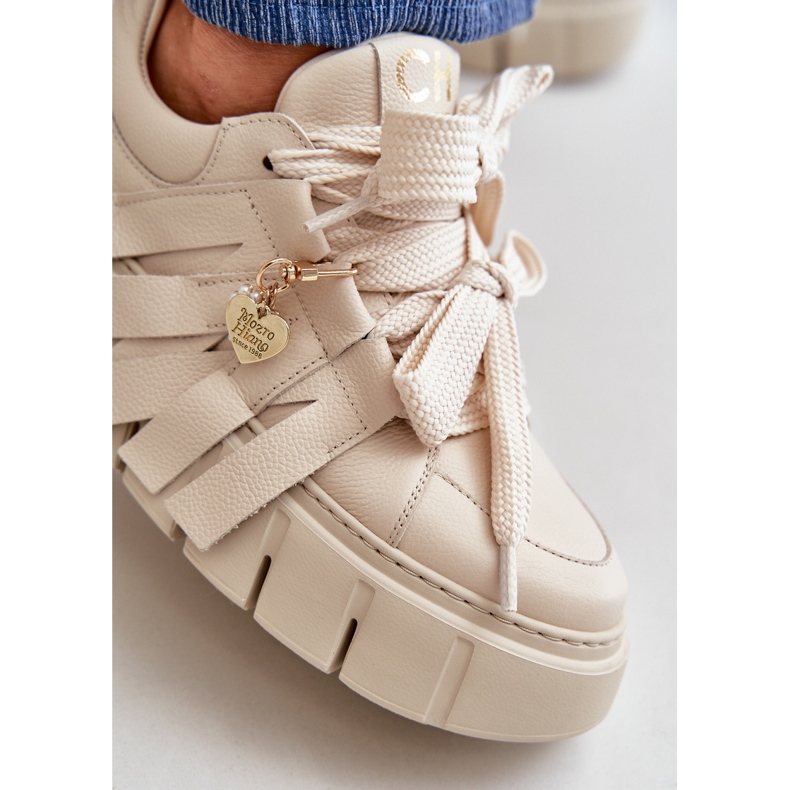 Women's Leather Sneakers On The Platform Beige CheBello 4568 2 Women's Leather Sneakers On The Platform Beige CheBello 4568 2