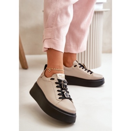 CheBello 4596 Beige Women's Leather Sneakers With Platform Pins 2