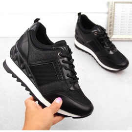 Women's wedge sports shoes black Vinceza 10733 1