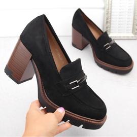 Suede loafers women's shoes on a heel black Potocki 12465 1