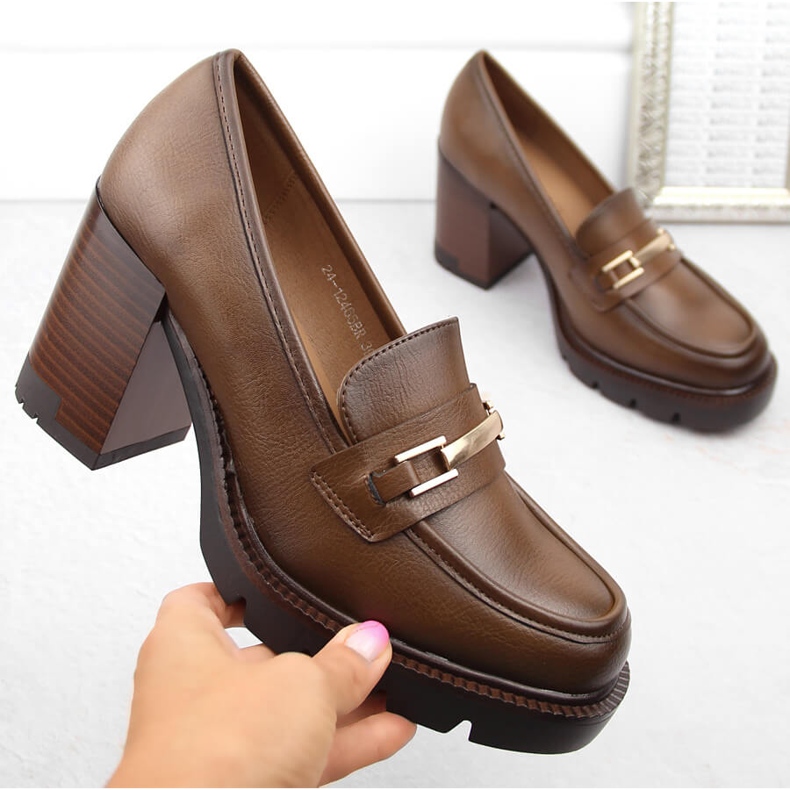 Women's loafers with a heel, brown, Potocki 12465 1