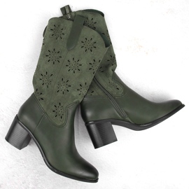 Women's suede boots openwork green Jezzi RMR2337-11 1