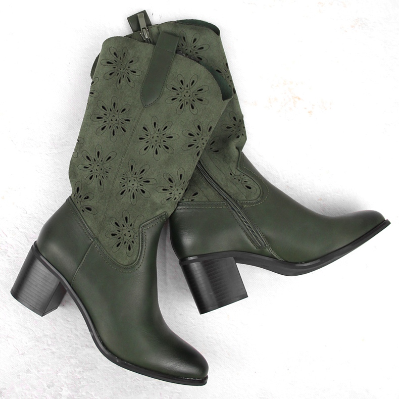 Women's suede boots openwork green Jezzi RMR2337-11 1