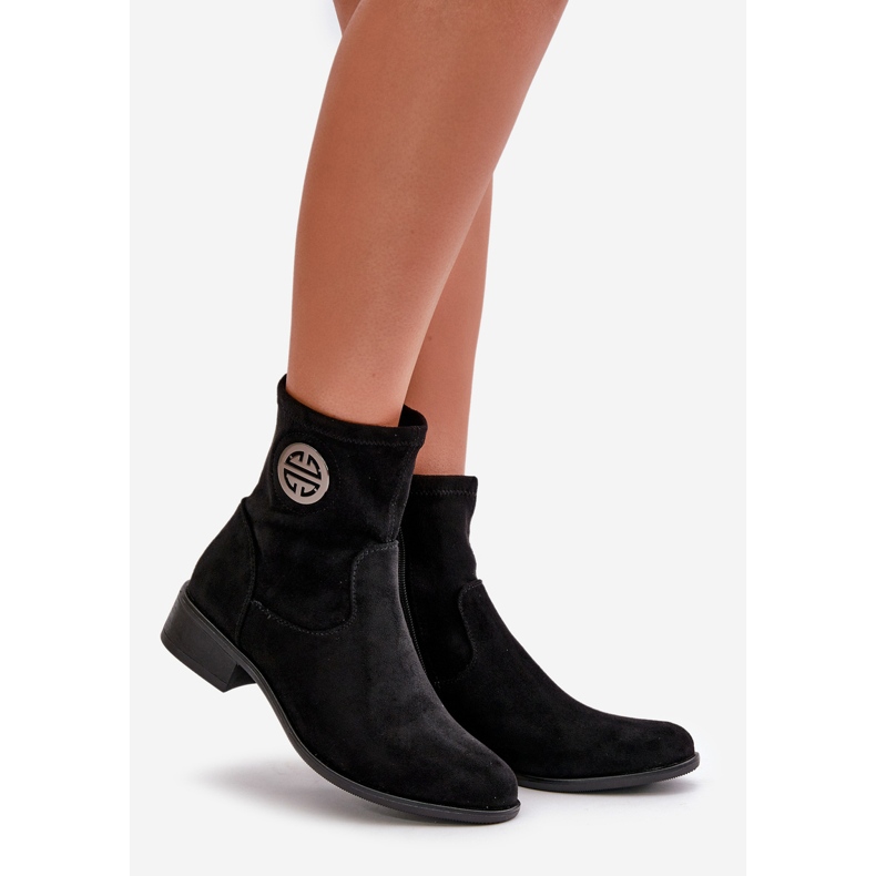 Women's Ankle Boots Fastened With A Zipper With A Decorative Detail Eco Suede Black Lerioria 1