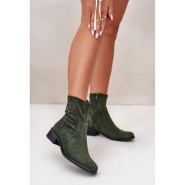 Women's Ankle Boots Fastened With A Zipper With A Decorative Detail Eco Suede Green Lerioria 2