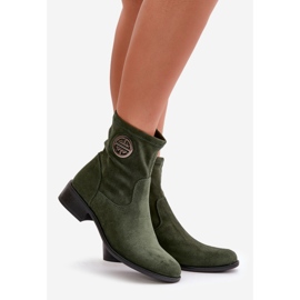 Women's Ankle Boots Fastened With A Zipper With A Decorative Detail Eco Suede Green Lerioria 1