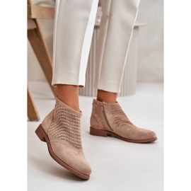 Women's Ankle Boots With Flat Heel Openwork Beige S.Barski HY42-076 2