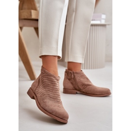 Women's Ankle Boots With Flat Heel Openwork Brown S.Barski HY42-076 2