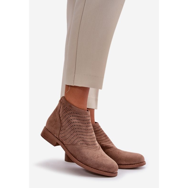 Women's Ankle Boots With Flat Heel Openwork Brown S.Barski HY42-076 1