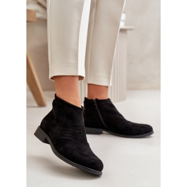 Women's Ankle Boots Flat Openwork Black S.Barski HY42-076 2