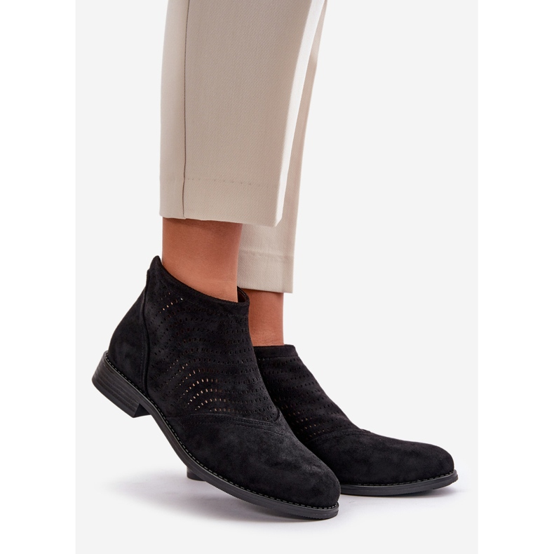 Women's Ankle Boots Flat Openwork Black S.Barski HY42-076 1