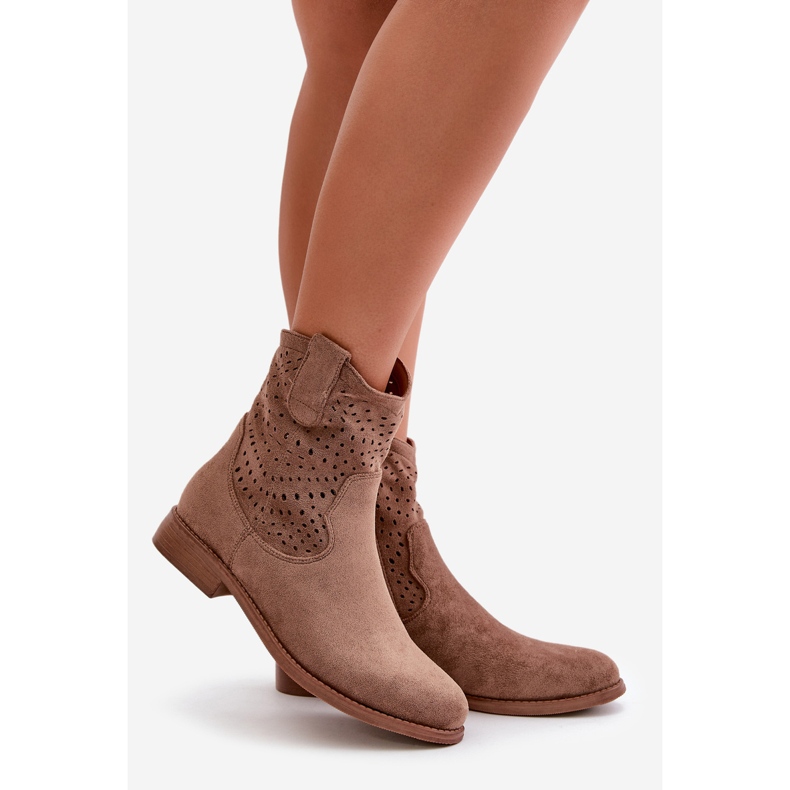Women's Openwork Ankle Boots With Flat Heel Brown S.Barski HY42-135 1