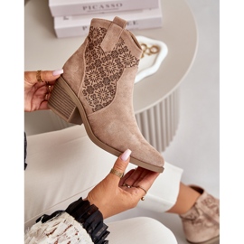 Openwork Ankle Boots Cowboy Boots With Zipper Eco Suede Beige S.Barski HY42-944 2