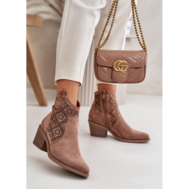 Openwork Cowboy Boots With Zipper Eco Suede Brown S.Barski HY42-944 2