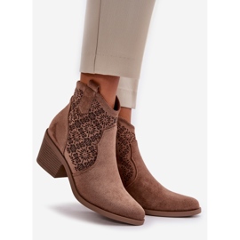 Openwork Cowboy Boots With Zipper Eco Suede Brown S.Barski HY42-944 1