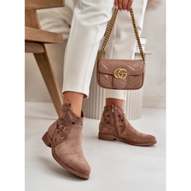 Women's Openwork Ankle Boots With Zipper Brown S.Barski HY42-081 2