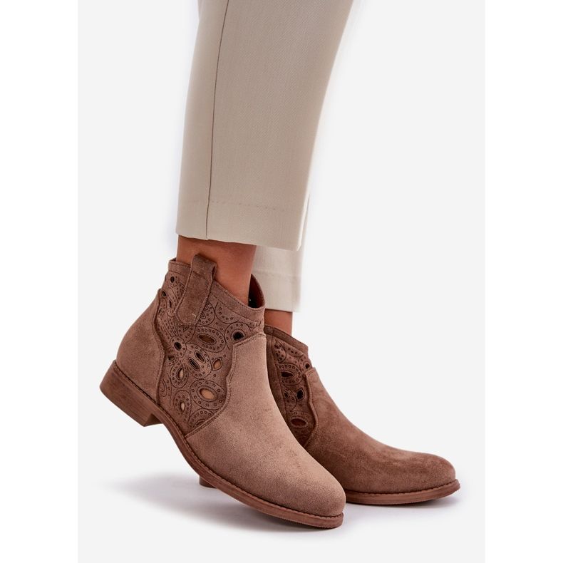 Women's Openwork Ankle Boots With Zipper Brown S.Barski HY42-081 1