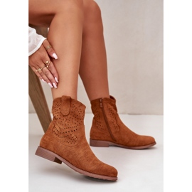 Women's Openwork Ankle Boots With Flat Heel Camel S.Barski HY42-135 brown 2