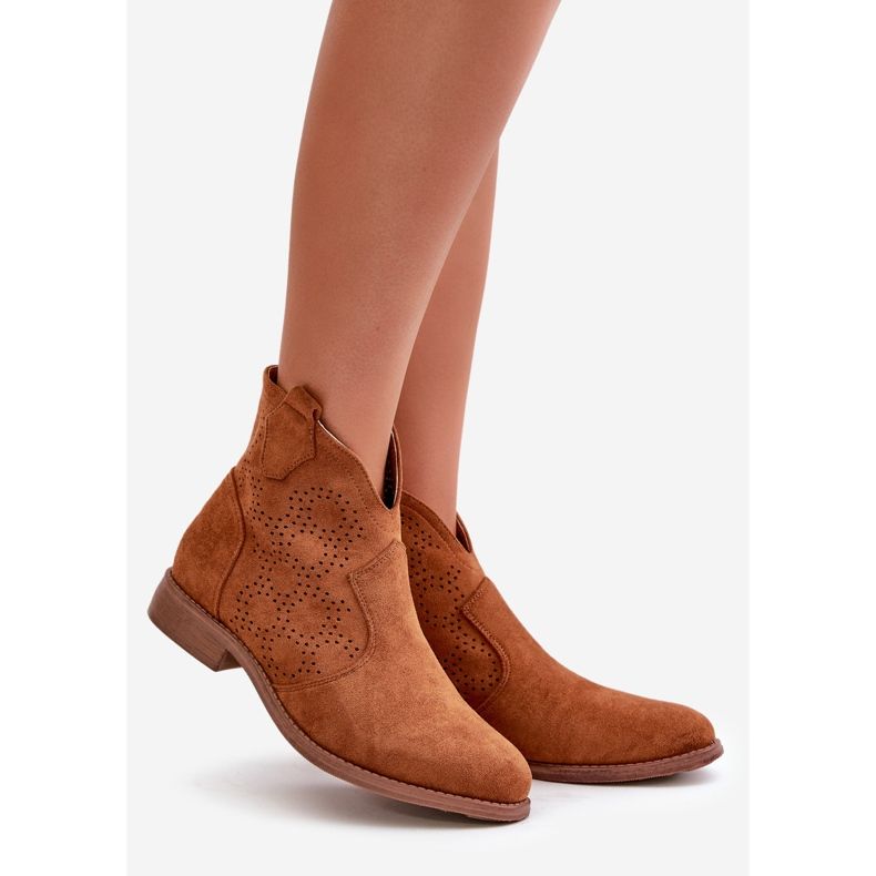 Openwork Women's Ankle Boots On Flat Heel Camel S.Barski HY42-151 brown 1