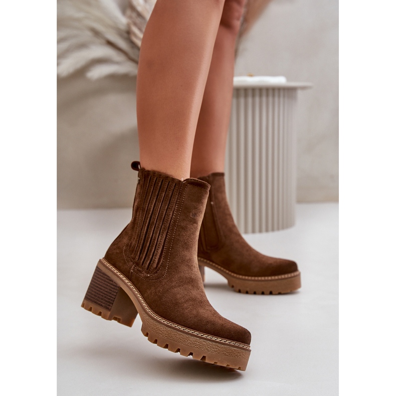 Women's Ankle Boots on a Heel Made of Eco Suede, Insulated, Dark Brown Nevitas 1 Women's Ankle Boots on a Heel Made of Eco Suede, Insulated, Dark Brown Nevitas 1