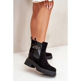 Insulated Women's Ankle Boots With Gold Detail Eco Suede Black Bervena 1