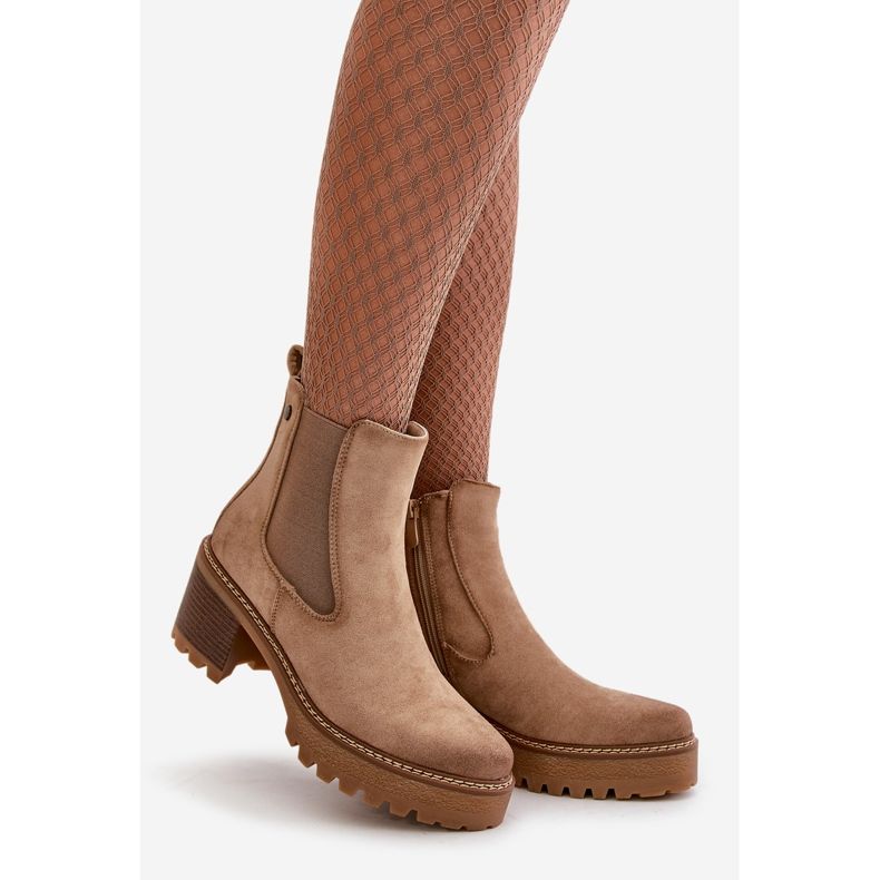 Women's Insulated Ankle Boots With Ankle Strap Eco Suede Beige Irissinae 1