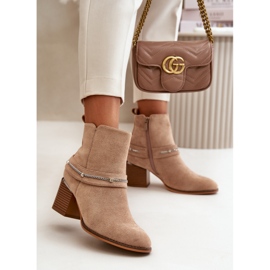 Insulated Women's Ankle Boots With Chain Eco Suede Beige Hanalen 2