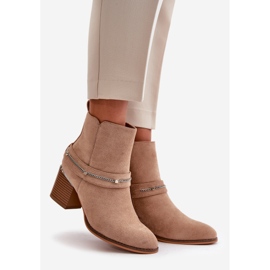 Insulated Women's Ankle Boots With Chain Eco Suede Beige Hanalen 1