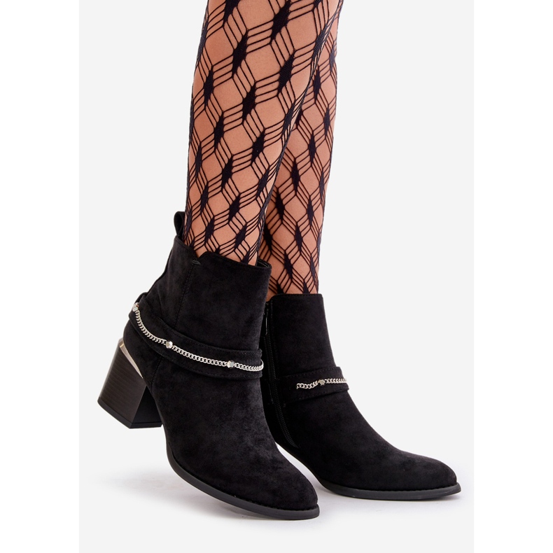 Insulated Women's Ankle Boots With Chain Eco Suede Black Hanalen 1