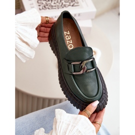 Zazoo 20176 Women's Genuine Leather Loafers Dark Green 2
