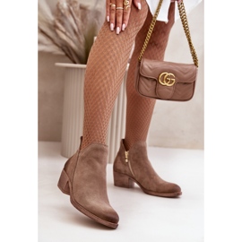 Zazoo 60475 Suede Women's Ankle Boots Low Heel Insulated Dark Beige 2
