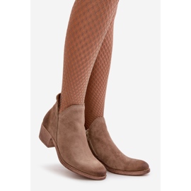 Zazoo 60475 Suede Women's Ankle Boots Low Heel Insulated Dark Beige 1
