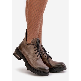 Zazoo 60309 Women's Leather Flat Ankle Boots Dark Beige 1