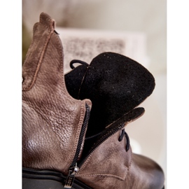 Zazoo 60309 Women's Leather Flat Ankle Boots Dark Beige 2